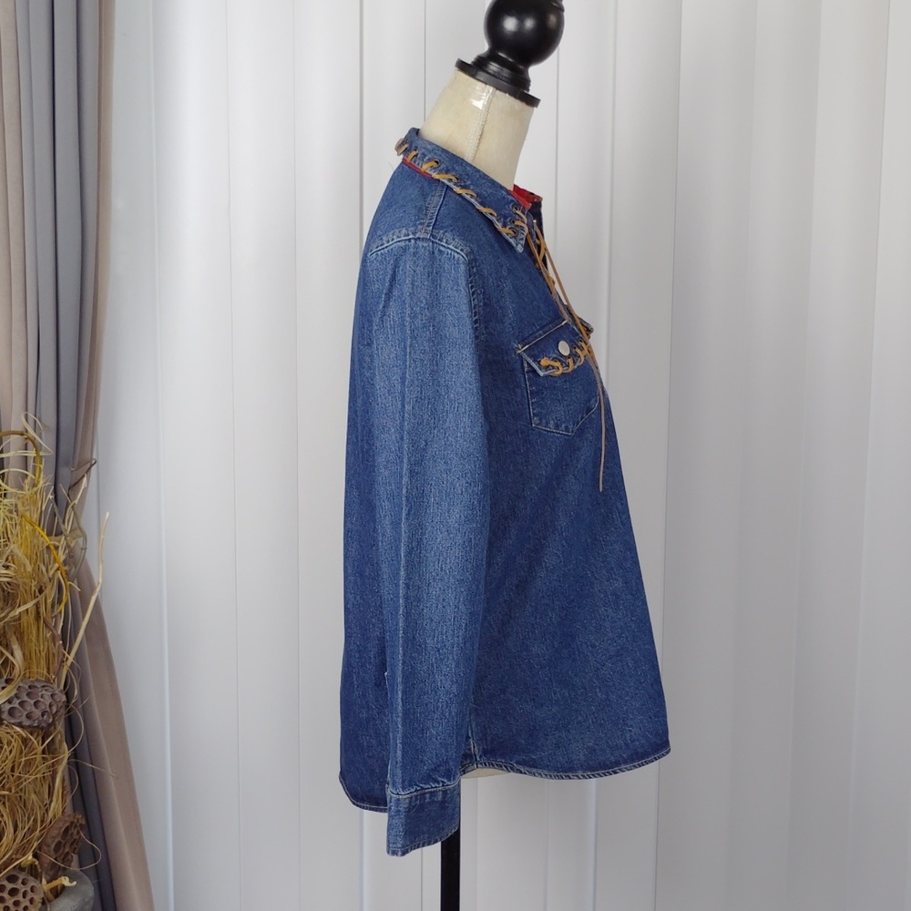 Lace-Up Denim Women's Top - Picture 5 of 12